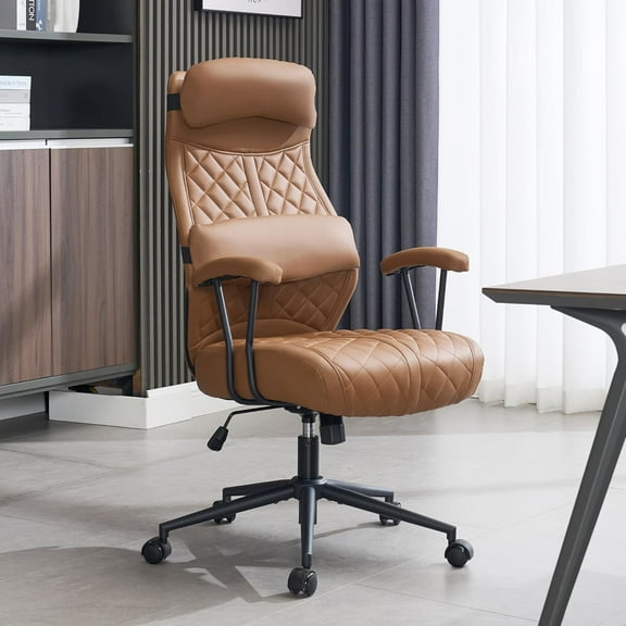 Okeysen Modern Leather Office Chair, High Back Conference Room Chairs Mid-Century Reclining Office Chair with Removable Pillow, Padded Executive Office Chair for Home, Office.