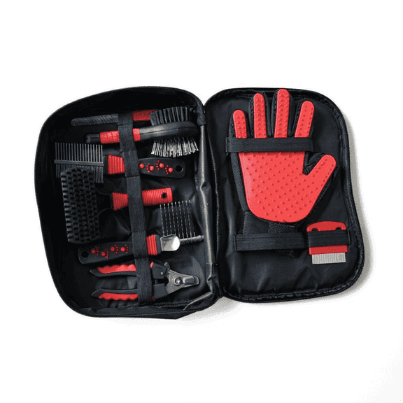 Pawplify 9 Piece Pet Grooming Tools Set for Dogs & Cats Brushes, Combs, Nail Clippers