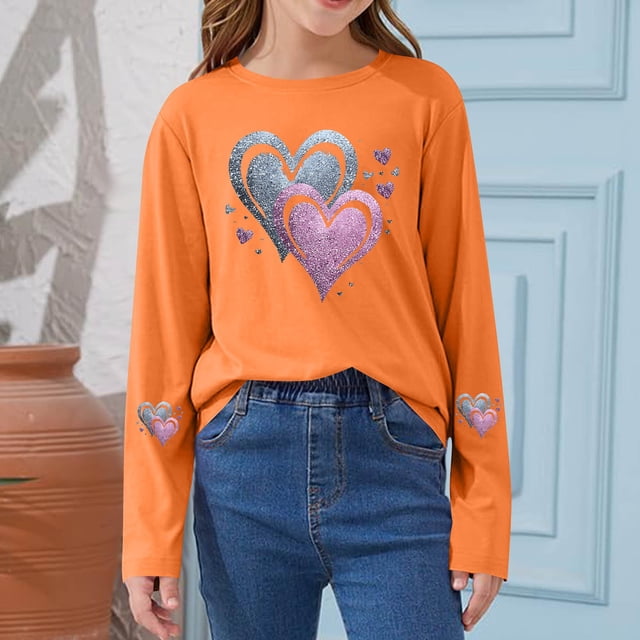 Blusas y camisas de manga larga con cuello redondo CUHK Top estampado de cuello redondo para primavera y verano Jersey informal Camisa básica de manga larga para niños y niñas Blusa de poliéster para