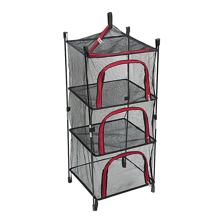 Camping Stable 4-Layer Outdoor Hanging Foldable Drying Rack, Camping Organizer Mesh Dryer Storage Hanging Basket, Size: 36x36x82cm, Red