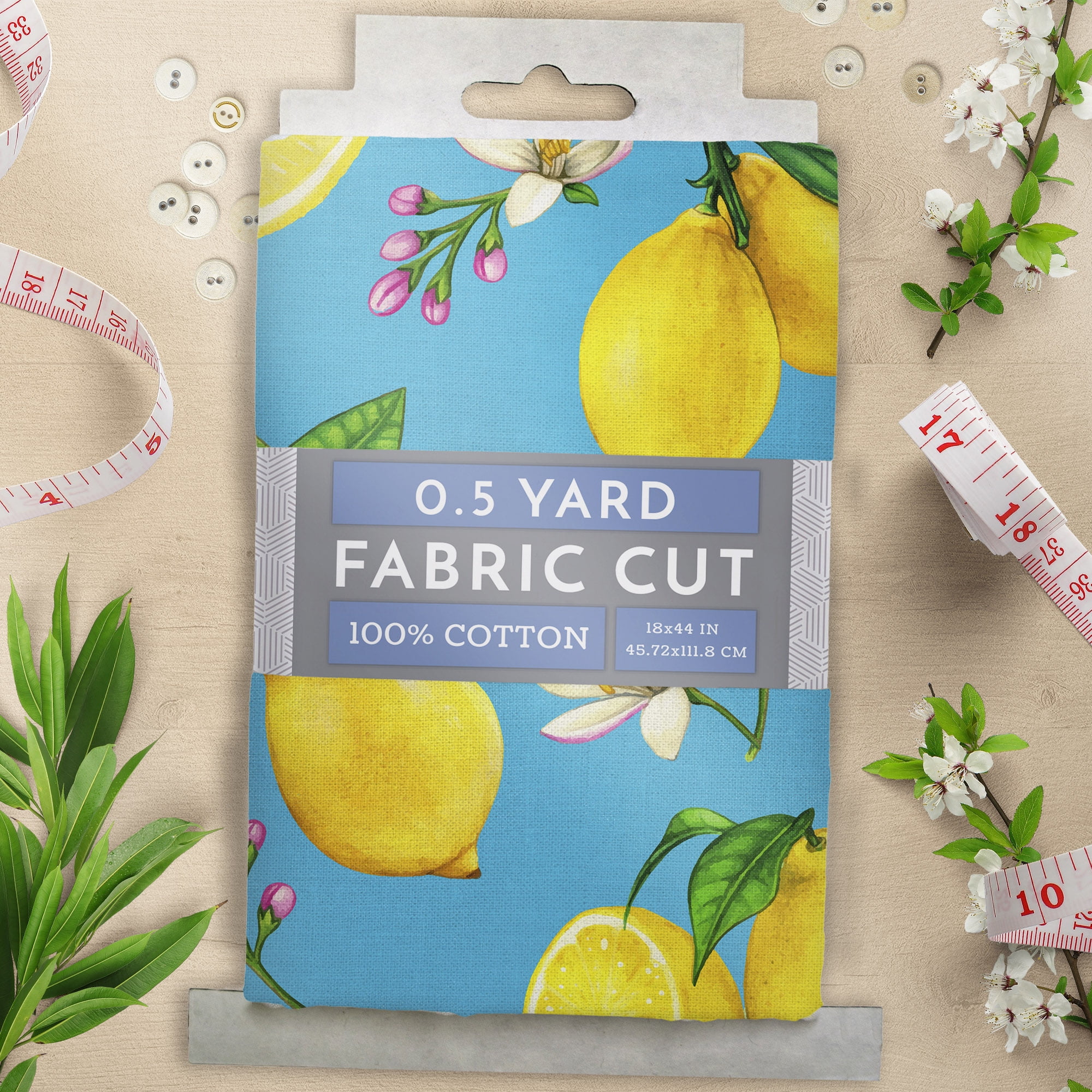 (2 pack) Half-Yard 100% Cotton Lemon Toss, Teal, Yellow, 44" Wide for Quilting & Sewing by David Textiles