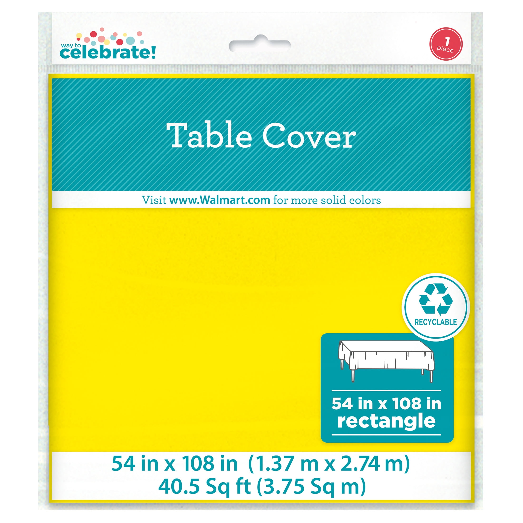1CT 54 IN x 108IN Yellow Rectangular Plastic Table Covers by Way To Celebrate