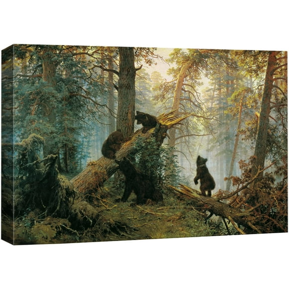 wall26 Impression sur Toile Art Mural Ours Noirs dans la Forêt Printanière Nature Nature Sauvage Illustrations Art Moderne Rustique Coloré Multicolore pour Salon, Chambre, Bureau - 16"x24 Pouces