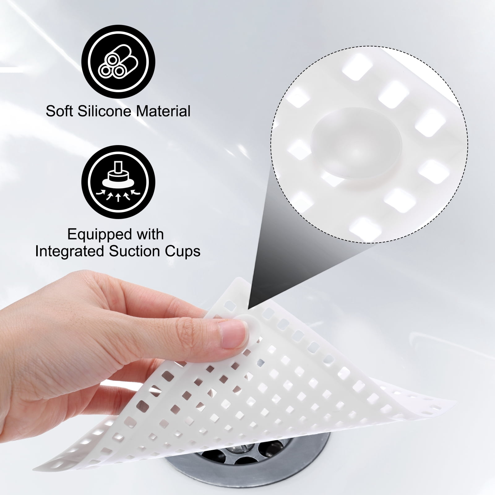 Unique Bargains Shower Drain Hair Catcher Silicone Strainer 4Pcs White
