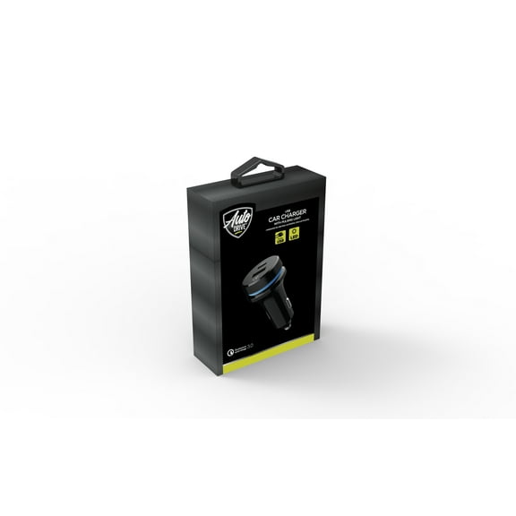 Auto Drive Quick Charge 3.0 Car Charger with Blue and Red Pulsing Light, 36W Charging Ports