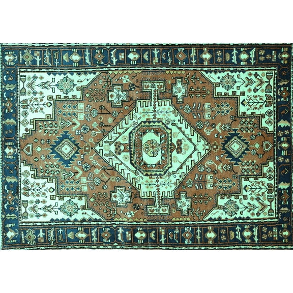 Ahgly Company Machine Washable Indoor Rectangle Persian Turquoise Blue Traditional Area Rugs, 5' x 7'