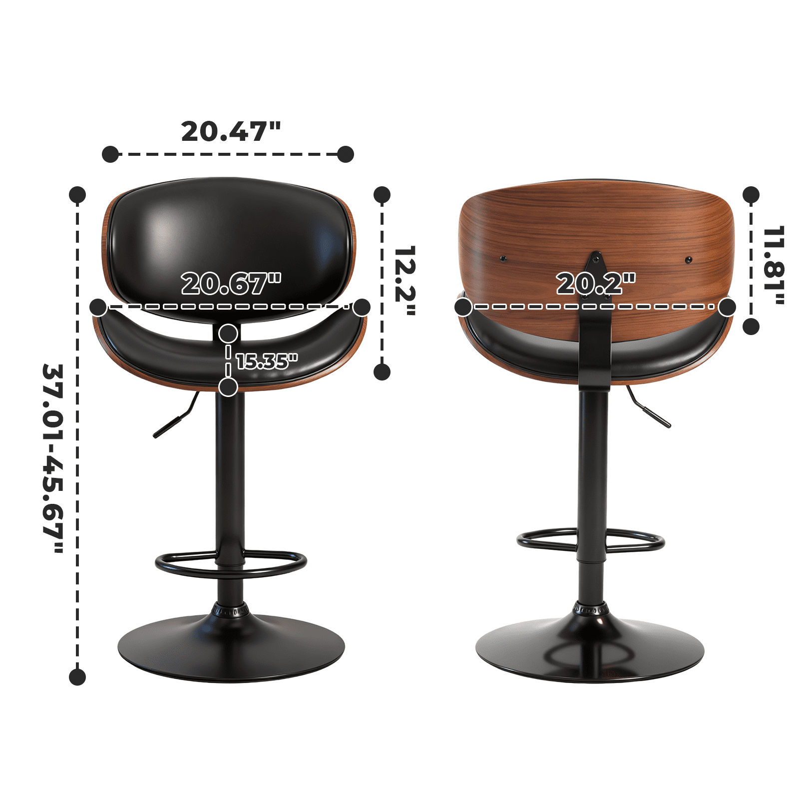 Alvantor 2-Pack Swivel Bar Stools, for Kitchen Counter, Adjustable Bar Height Chairs, Modern PU Leather Upholstered Bar Chair with Back and Footrest, for Bar, Kitchen Island, Dining Room