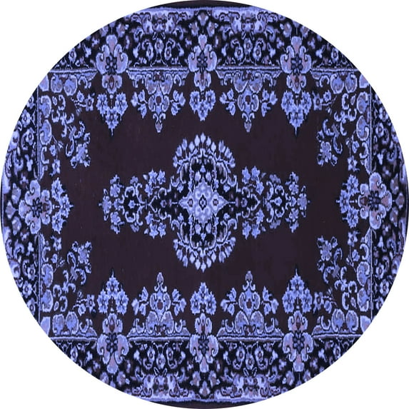 Ahgly Company Machine Washable Indoor Round Medallion Blue Traditional Area Rugs, 6' Round