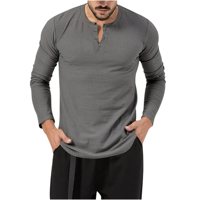 Yuyuzo Fall Tops for Men Basic Golf Shirts Active Workout Top Tees Notch V Neck Long Sleeve Solid Color Blouse