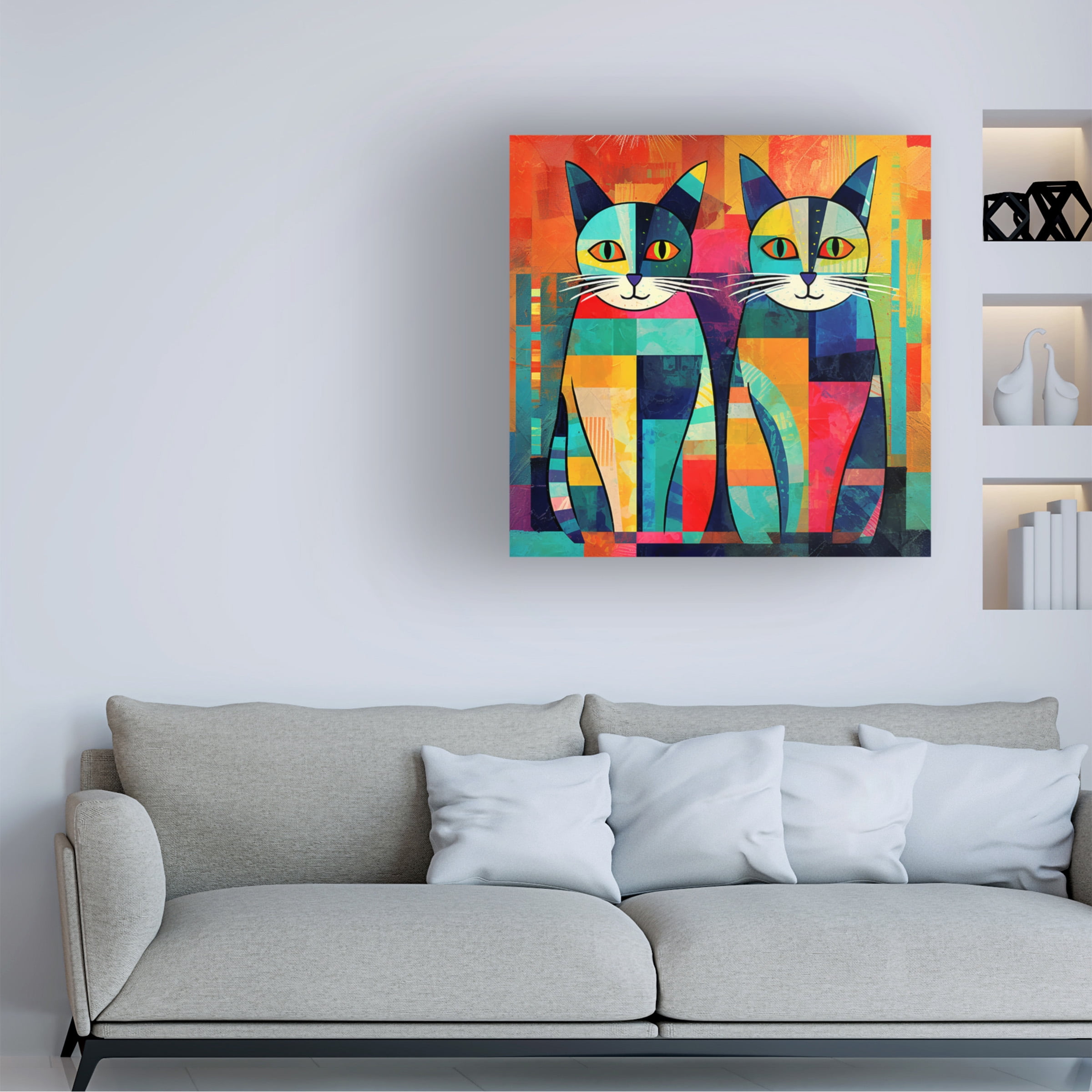 Canvas Wall Art - Ray Heere 'Colorful Cat 5' Wall Art for Living Room, Bedroom, or Office DÃ©cor by Trademark Fine Art - 35 x 35 Inches