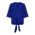 thumbnail image 5 of IROINNID Womens Long Sleeve V-Neck Shirts Solid Three Quarter Tee Home Popular Blouse Tops,Blue, 5 of 6