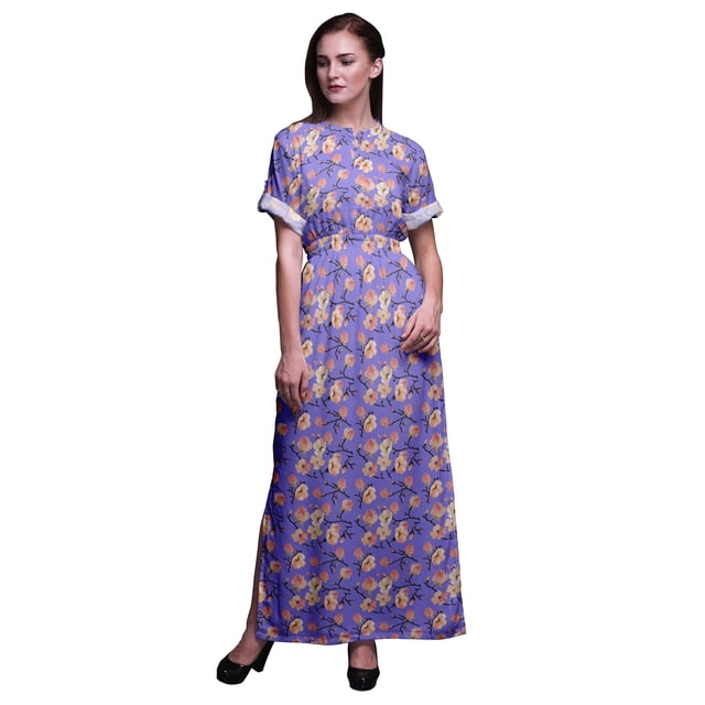 Bimba Robe Longue d'Été en Rayonne à Fleurs de Pommier Imprimées à l'Aquarelle, Manches Kimono, Fente Maxi - Petit