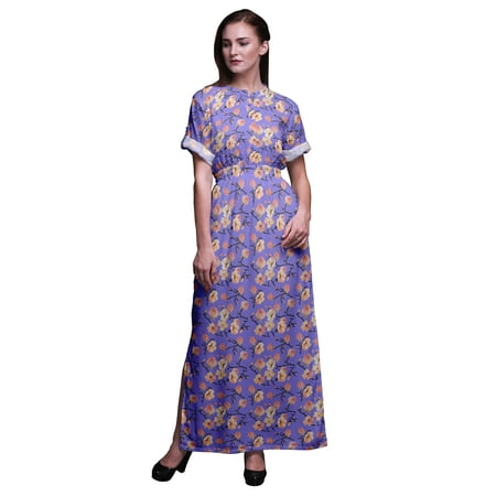 

Bimba Rayon Apple Blossom Watercolor Printed Womenâ€™s Long MaxiÂ DressÂ Gown With Side Slit-Large