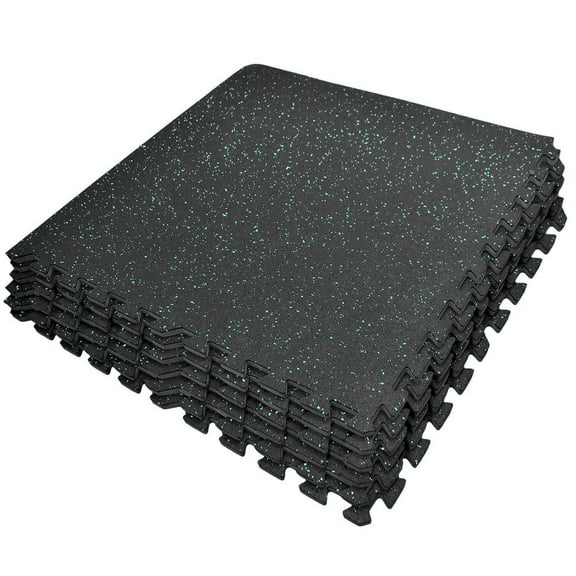Sorbus Puzzle Exercise Mat High Density Foam Interlocking Gym Tiles (Blue Dots) - Black/Blue