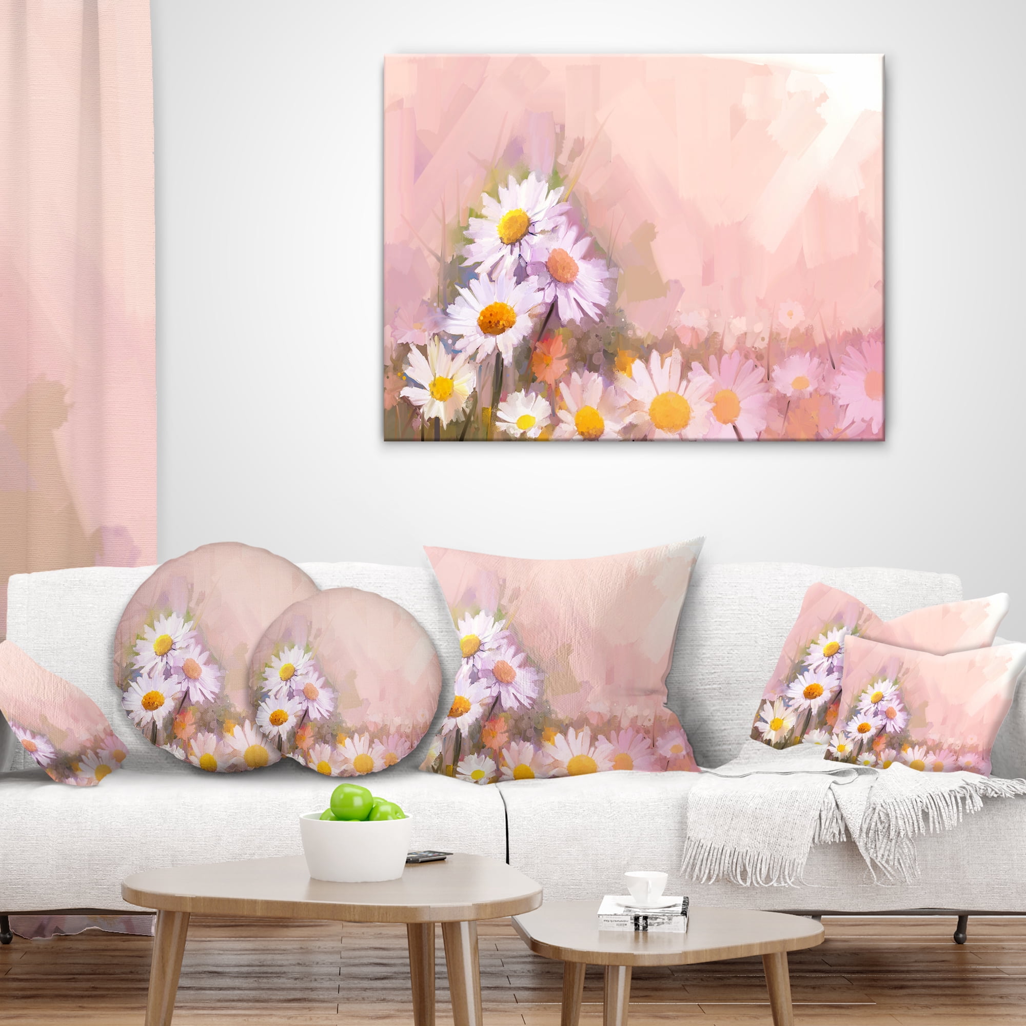 Designart Gerbera Flowers on Soft Color Back - Floral Throw Pillow - 18x18