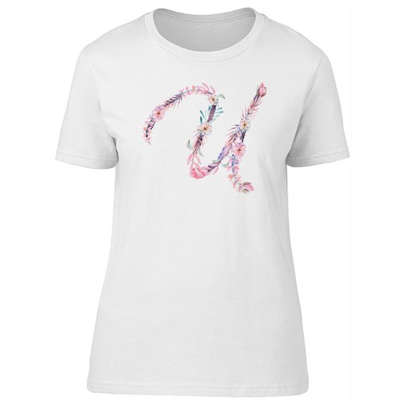 Cute Floral Watercolor Letter U T-Shirt Women -Image by Shutterstock, Female Medium
