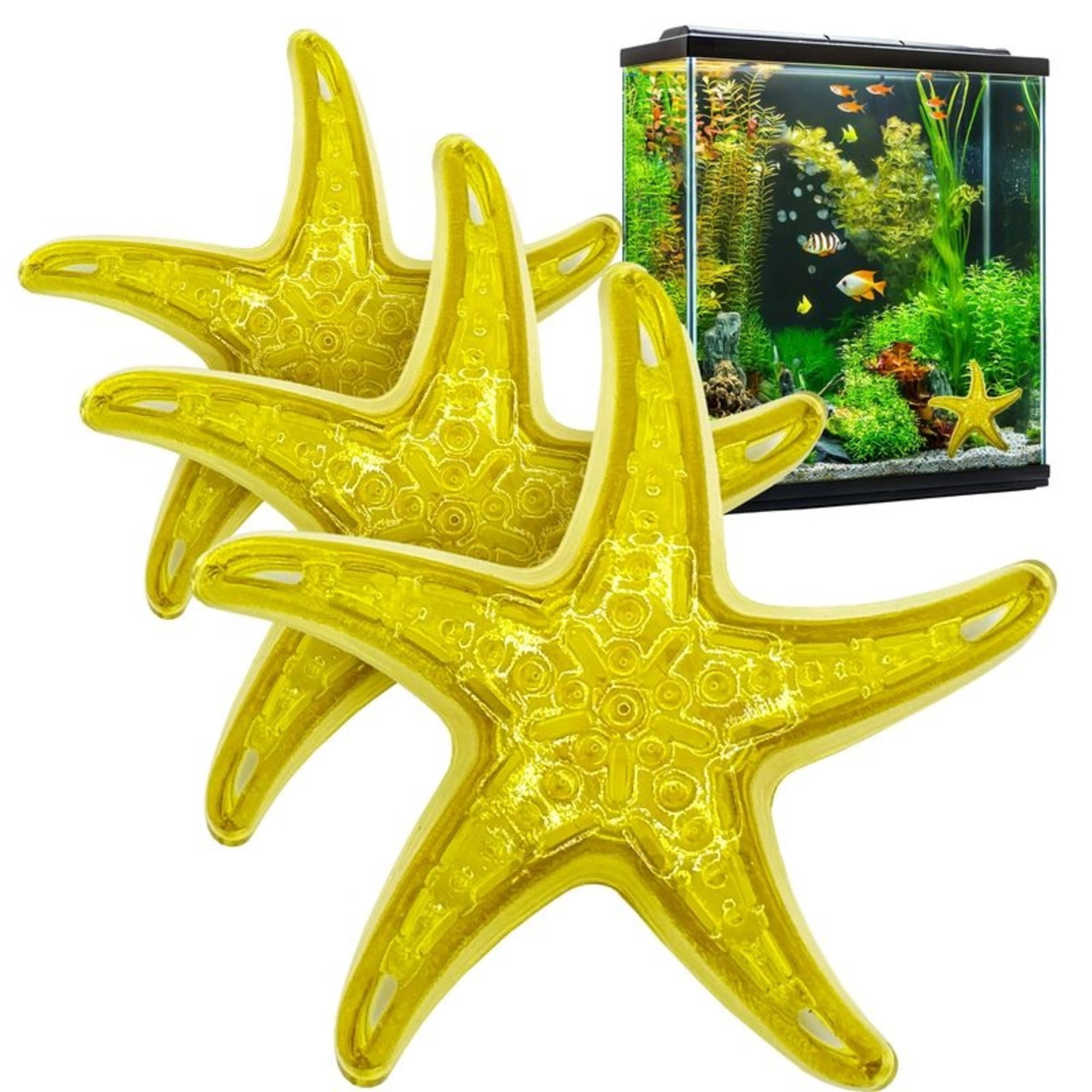 Tank Pals: Sandy The Bio-Support Starfish - 3 Pack, Yellow- Promotes A Healthy Balanced Aquarium Ecosystem, Probiotic Growth, Tank Environment Control