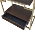 thumbnail image 2 of Wood and Metal Bookshelf with Shelves and Drawer, Brown and Gold, 2 of 5