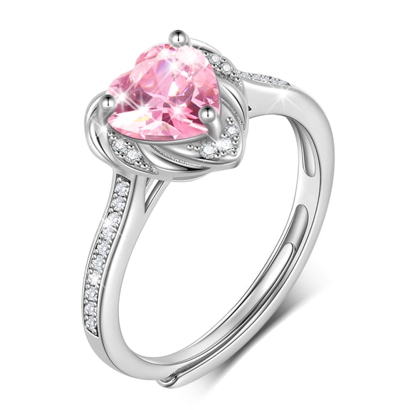 Ydou Love Heart Rings for Women, 925 Sterling Silver October Birthstone Ring with Pink Tourmaline Promise Birthday Christmas Mother's Day Gift for Mom Wife