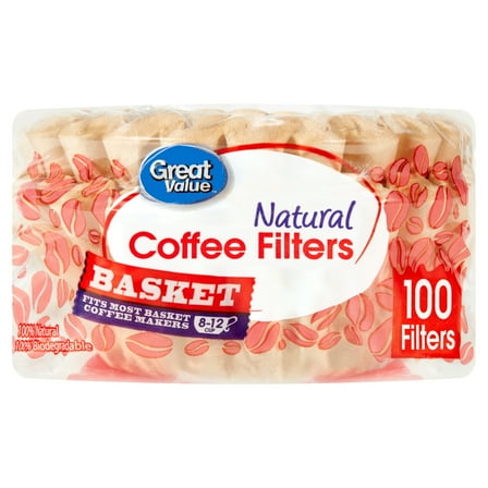 Great Value Natural Basket Coffee Filters, 100 Count