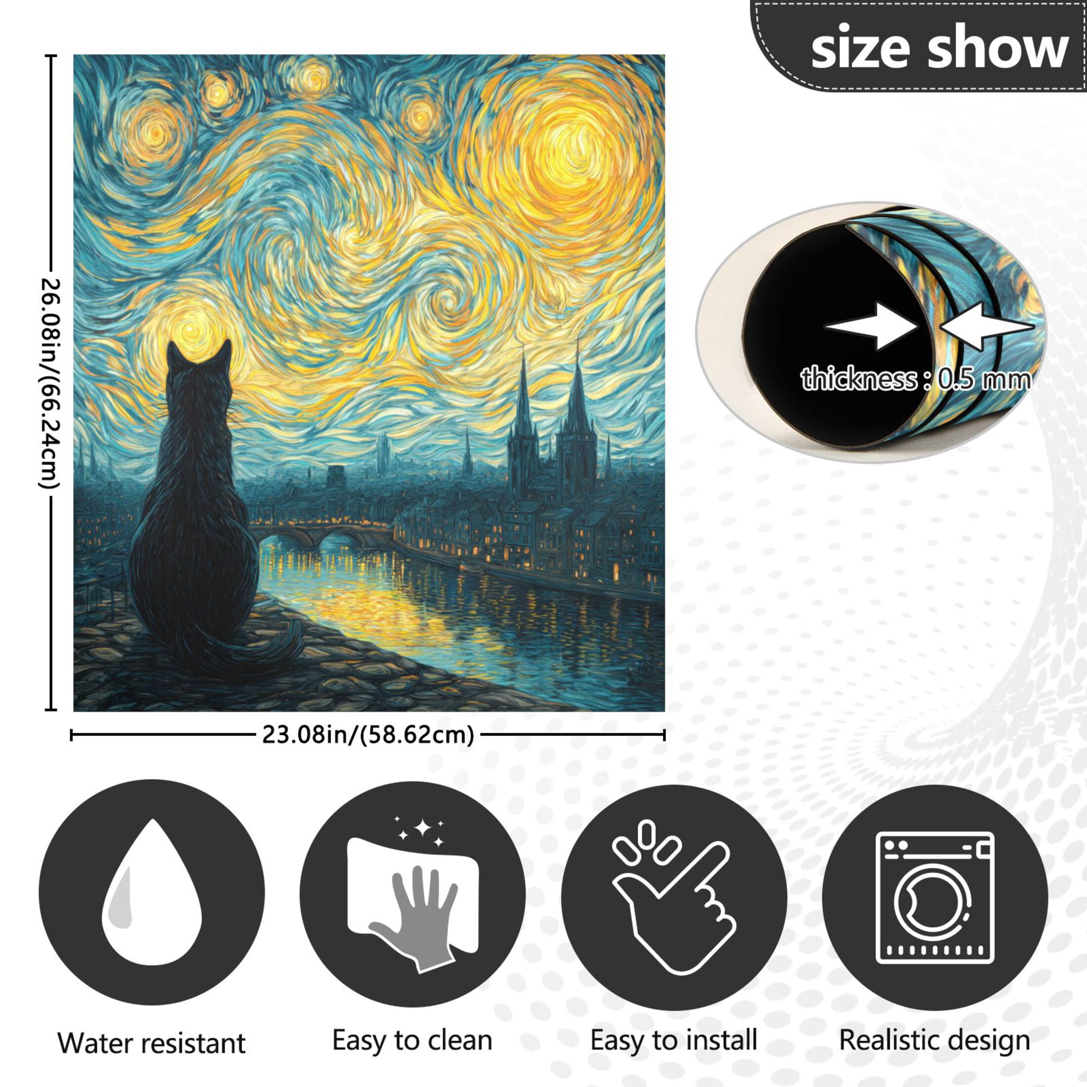 Dishwasher Magnetic Refrigerator Magnet Cover Sticker Home Decorative 23"x26" Black Cat under The Moon