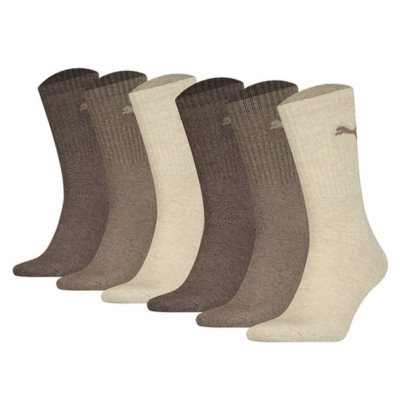 Puma Unisex Sports Socks, 6 Pairs - Tennis Socks, Crew Socks, Plain Brown Mix 39-42