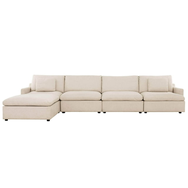 Urban Cali Long Beach Large Modular Sectional Sofa with Ottoman, Inflatable, Axel Beige