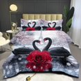 thumbnail image 3 of Juego de edredón CoutueChen con forma de cisnes negros y rosas, tamaño doble, 3 piezas, 3 of 6