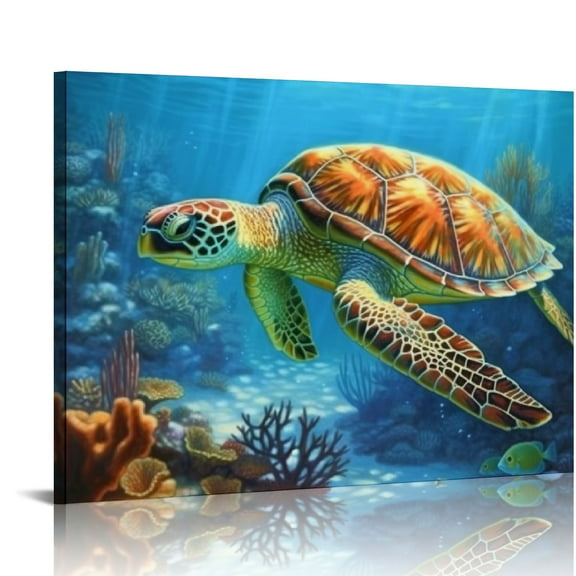 JRXY Bathroom Decor Sea Turtle Pictures Painting Wall Art Beach Decor Canvas Prints Nautical Bathroom Wall Decor Canvas Wall Art Coastal Decor Ocean Decor Small Framed Artwork For Walls  20x16in