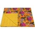 thumbnail image 3 of Vinsan International Handmade Kantha Quilts Cottage Throw Blanket Bohemian Bed Cover, Yellow, Crib size 36"x 54", 3 of 4