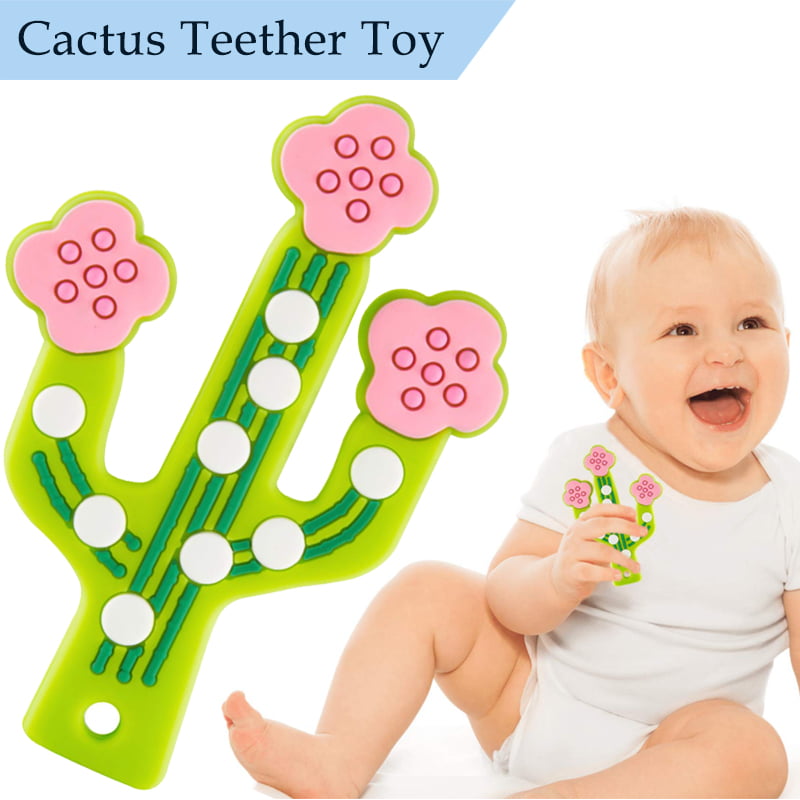 Safety Cactus Design Baby Infant Teether Wooden Ring Safe Teething Toy Gift S 