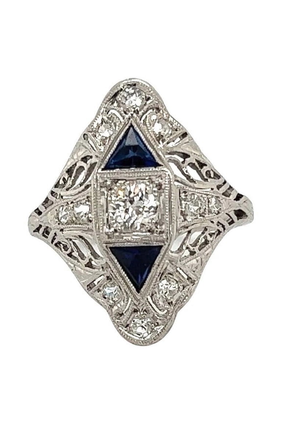 Antique Filigree Ring, Vintage Art Deco Elongated Dinner Ring, Navette Statement Diamond Ring, Cocktail Diamond Ring, Big Dome Ring, 925 Sterling Silver, 2.0 Ct Simulated Diamond