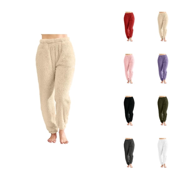 Fuzzy Pajama Pants Women 2026 Winter Thermal Comfort Fuzzy Long Lounge Bottoms Pj Pants Sleepwear with Pockets