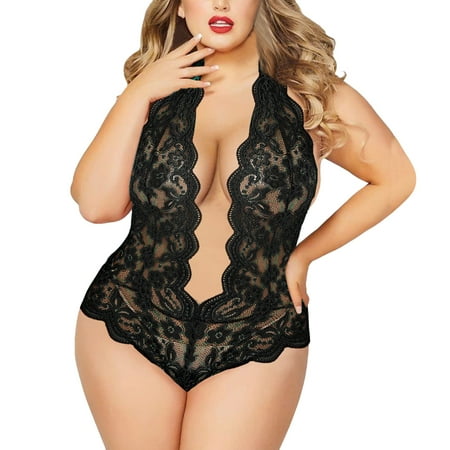 

Lingerie for Women Plus Size V Neck High Waist Floral Lace Criss Cross Bra And Panty 2 Piece No Underwire Underwear Sets