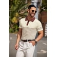 thumbnail image 4 of COOFANDY Mens Knit Polo Shirts Casual Short Sleeve Striped Polo Top Shirts Button Down Business Shirts, 4 of 5