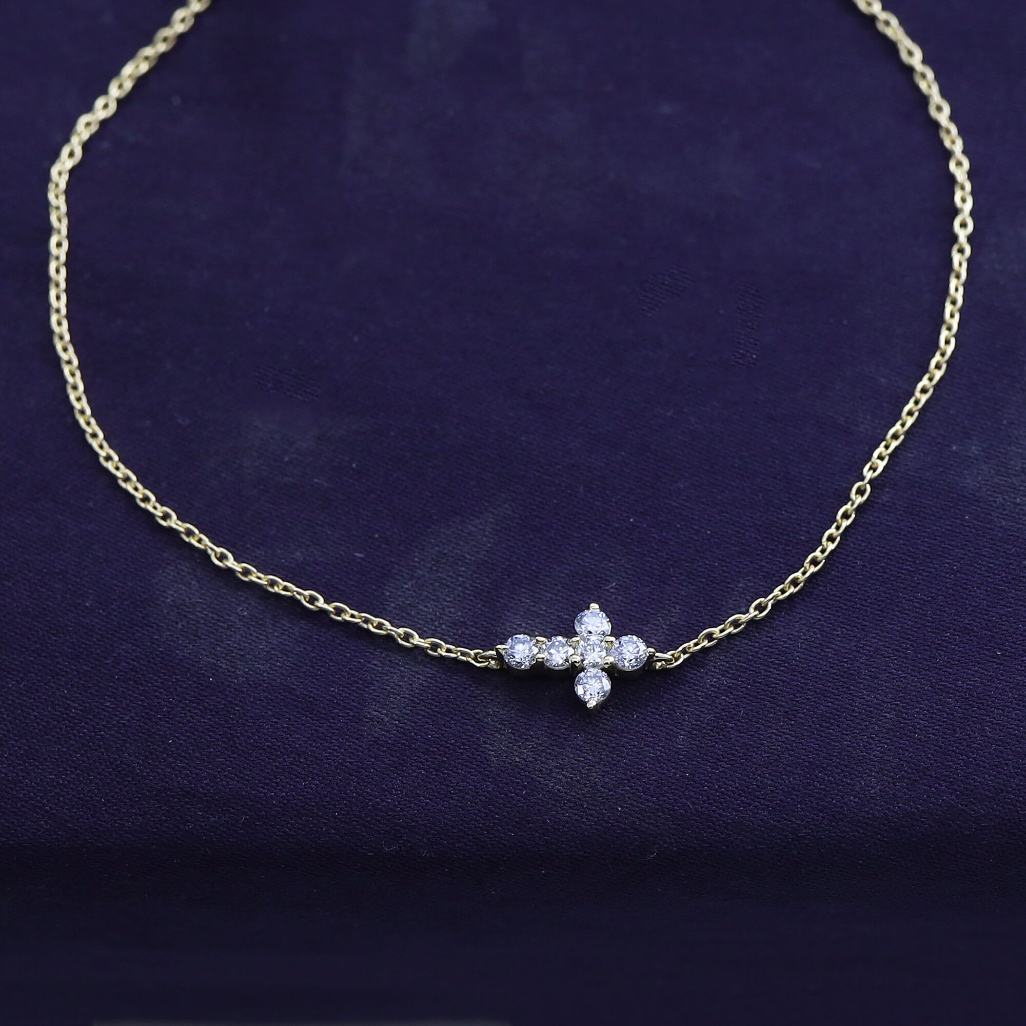 Cross Bracelet for Women | 2MM Round Lab Grown Diamond Charm Link Chain Bracelet | 14K White Gold Over Sterling Silver Christian Religious Jewelry (0.21Ctw)-7.5 Inch