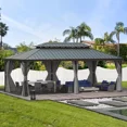 thumbnail image 6 of Domi Outdoor Living 14’x20’ Hardtop Gazebo, Aluminum Frame Canopy with Galvanized Steel Double Roof, Permanent Outdoor Metal Pavilion with Curtains & Netting for Patio, Backyard & Lawn,Gray, 6 of 8