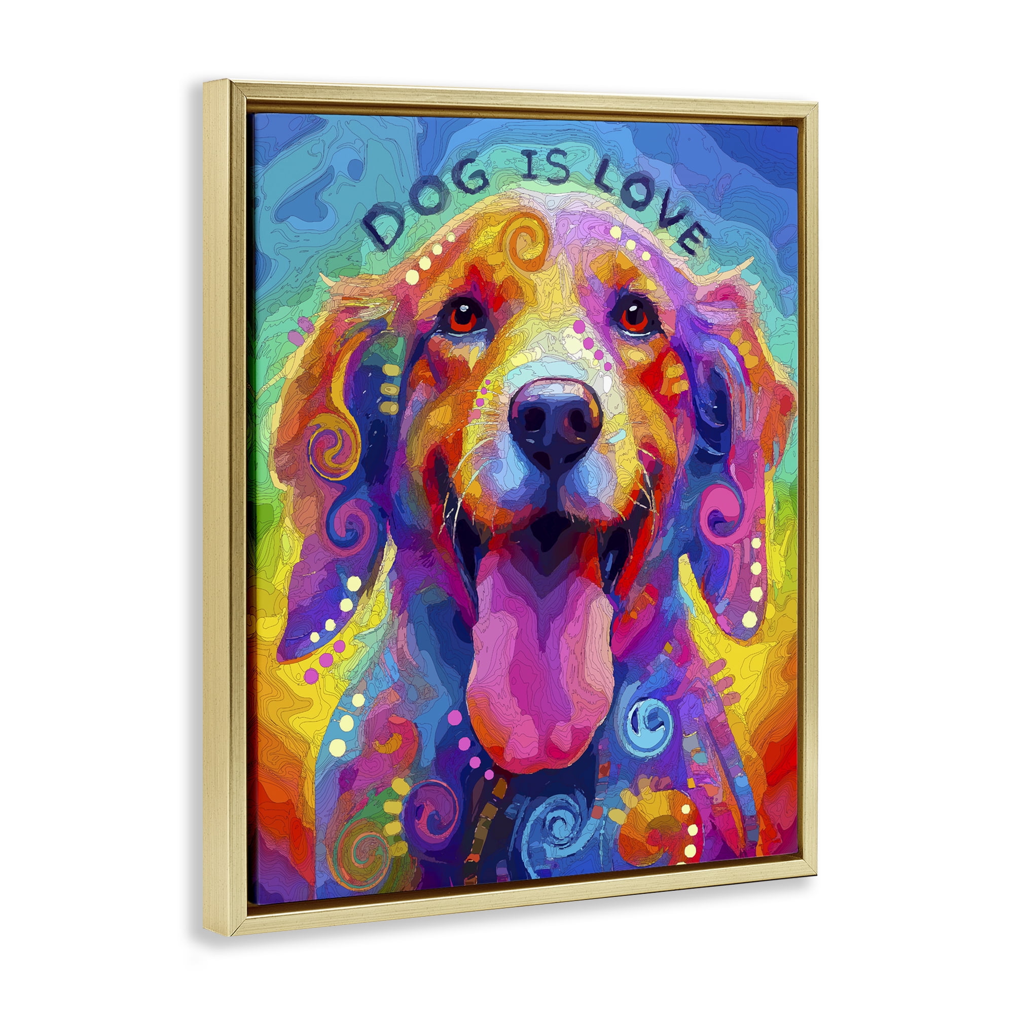 Dog Is Love Swirled Pattern Gold Framed Floater Canvas Wall Art, design by Dean Russo- Evolution Collection