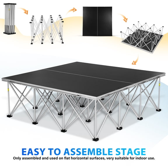 Toyandona Folding Stage, Black, Waterproof Coated Plywood, Aluminum Frame, Outdoor Use