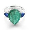 thumbnail image 2 of Gem Stone King 11.08 Ct Pear Shape Green Malachite Blue Created Sapphire 925 Sterling Silver Ring (Size 9), 2 of 5