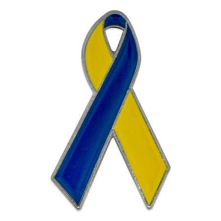 - PinMart's Blue and Yellow Down Syndrome Awareness Ribbon Enamel Lapel Pin
