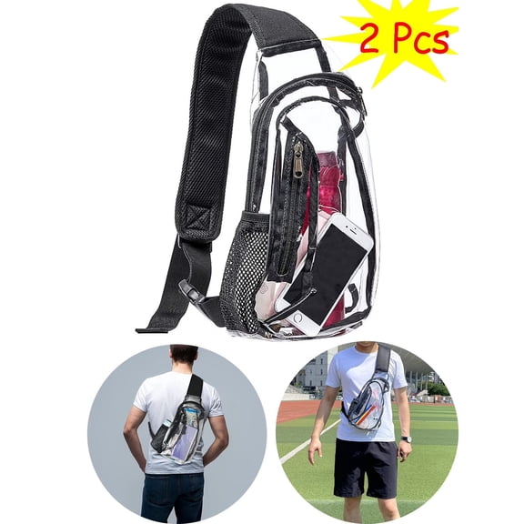 2 Pack Waterproof Clear PVC Sling Backpack Stadium Approved Transparent Crossbody Shoulder Bags Adjustable