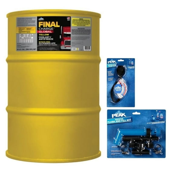 FINAL CHARGE Global Extended Life Concentrate Coolant/Antifreeze, Yellow OAT for Diesel, Gas & Natural Gas Engines, 55-gal Drum, PEAK Accessories