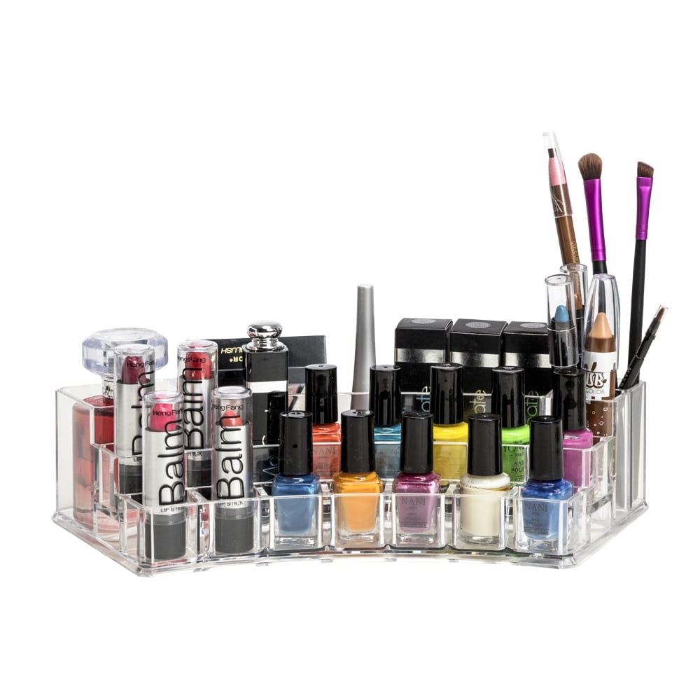 K-Cliffs Clear Acrylic Makeup Organizer w/19 Compartments /Lipsticks Nail Polish/Brushes Organizer.