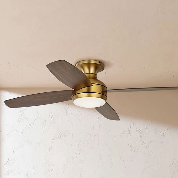 52" Casa Vieja Elite Modern Hugger Indoor Ceiling Fan with Light LED Remote Control Soft Brass Walnut Brown Opal Glass for Living Room Kitchen House