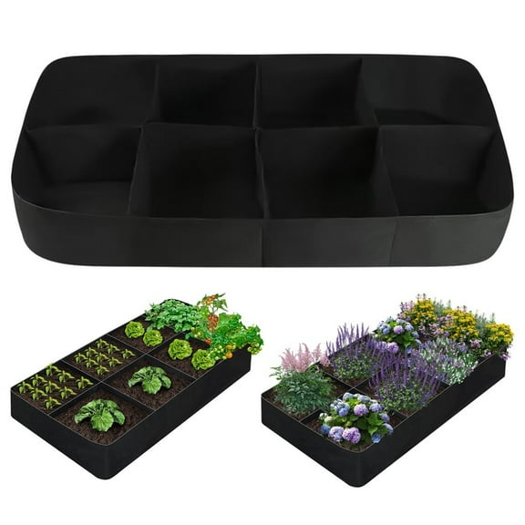 Fabric Raised Garden Bed, 128 Gallon 8 Grids Garden Grow Bag, Breathable Fabric Planter for Growing Vegetables Flowers Plants, Rectangle non-woven Felt Planting Container