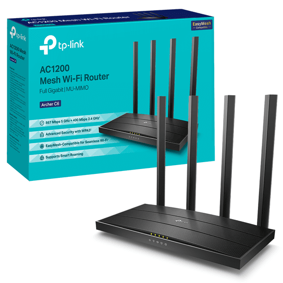TP-Link Archer C6 Router WiFi AC1200 Doble Banda MU-MIMO Con Puertos Gigabit para Hogar y Oficina