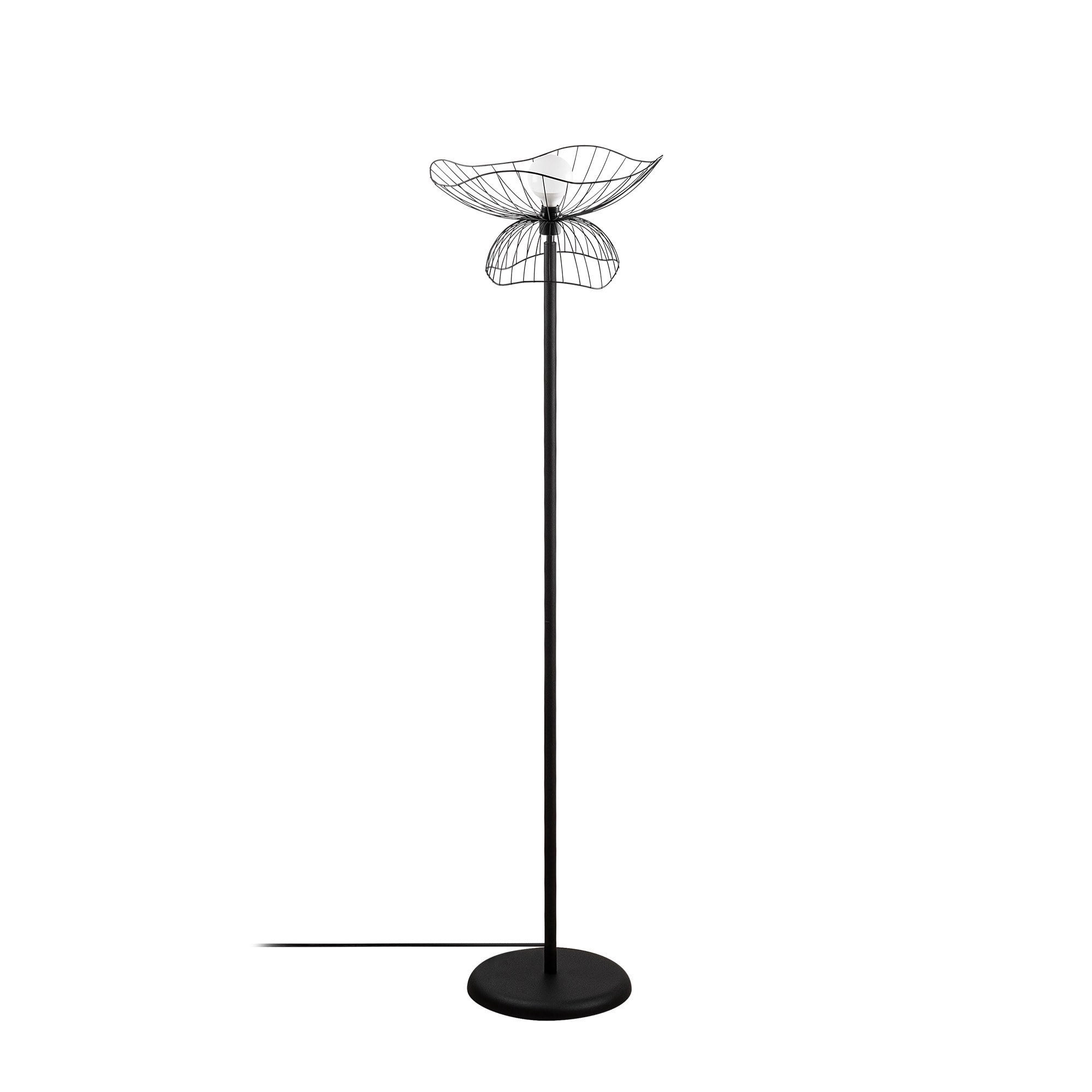 Stylish Floor Lamp with Metal Body, Black Finish, 59.1 in Height | 19.7 in Base Plate Diameter, 1.2 in Base Height | 11.8 in Cap, E27 Socket (Max 40W) | 11.5 ft Cable