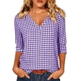 thumbnail image 3 of VBVC Women's Gingham 3/4 Sleeve V-Neck Top , Ladies' Lightweight Work Office Blouse , Plaid Summer Shirts For Women,Purple,S-2XL, 3 of 8