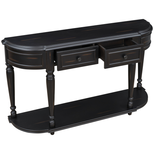 Retro Circular Curved Design Console Table with Open Style Shelf Solid